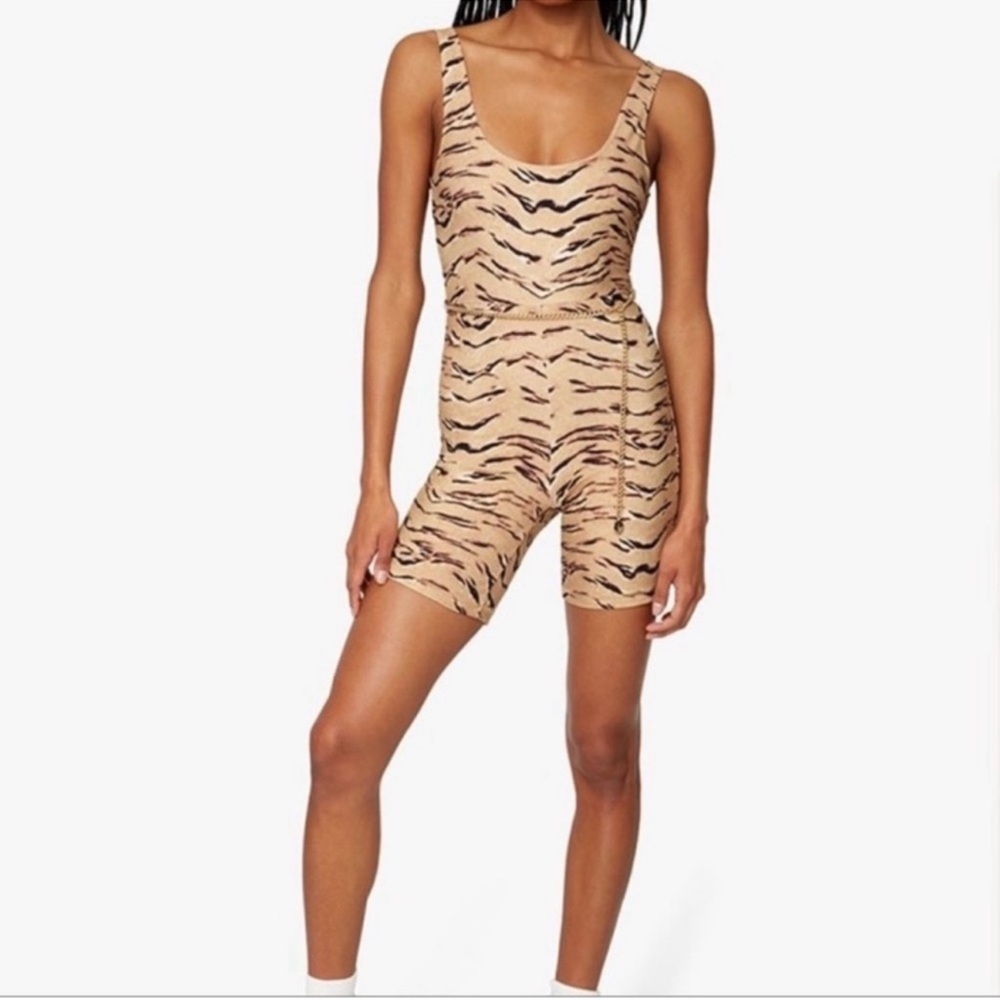 We Wore What | Scoop Bodysuit Romper In Brushed Nylon Tiger Nwt